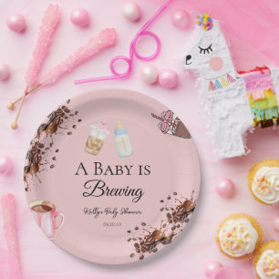 Minimalist pink  Bottle Coffee  Baby Shower Paper Plate