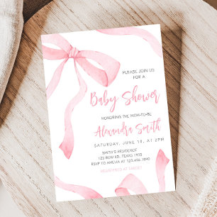 Minimalist Pink Bow Baby Shower Invitation
