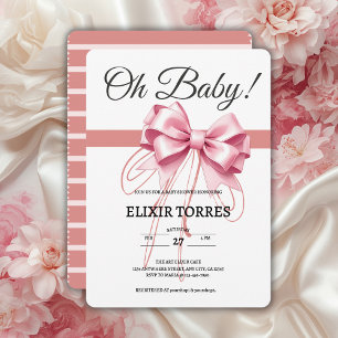Minimalist Pink Bow Baby Shower Invitation