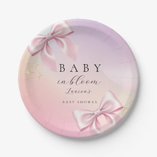 Minimalist Pink Bow Baby Shower Paper Plate