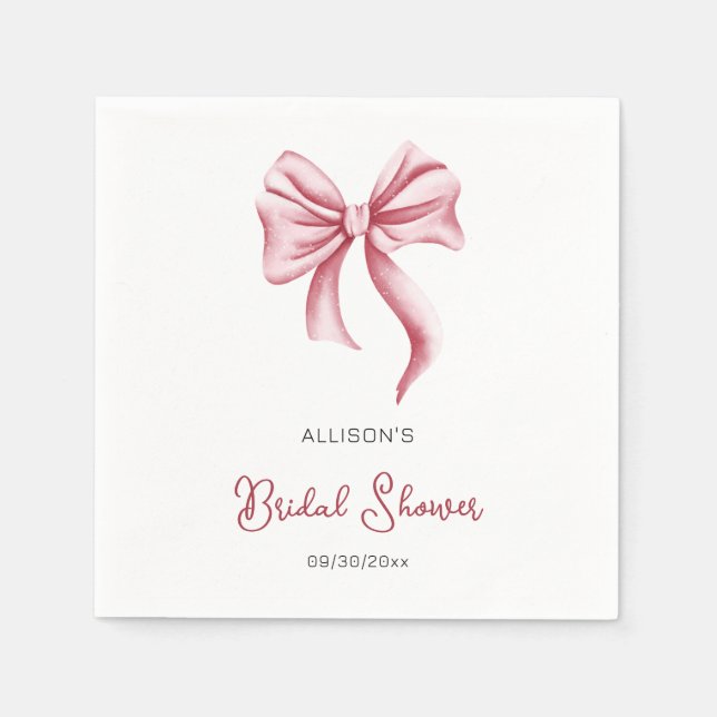 Minimalist Pink Bow Bridal Shower Napkin (Front)