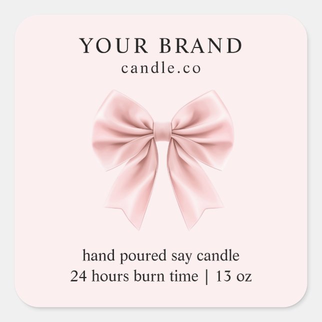 Minimalist Pink Bow Candle Square Sticker (Front)