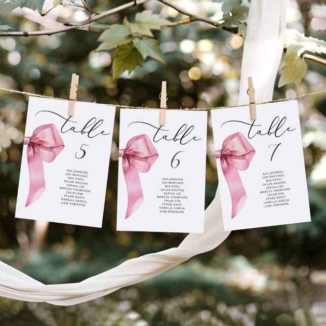 Minimalist Pink Bow Table Seating Chart cards (Creator Uploaded)
