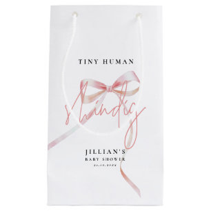 Minimalist Pink Bow Tiny human Shindig Baby Shower Small Gift Bag