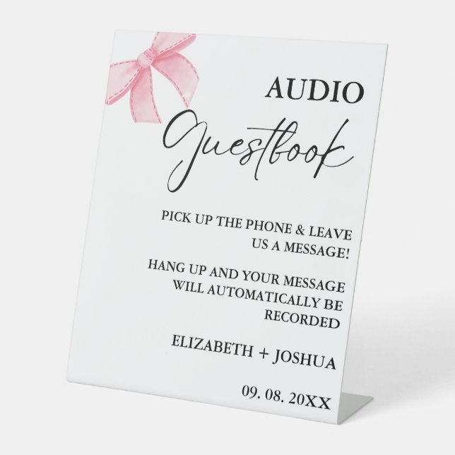 Minimalist Pink Bow Wedding Audio Guestbook Sign (Front)