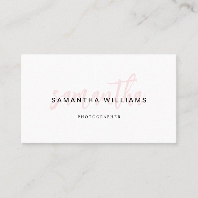 Minimalist Pink Brushed Script Calligraphy QR Code Business Card (Front)
