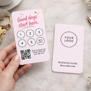 Minimalist Pink Business Card with Logo QR Code 