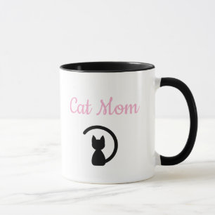 Minimalist Pink Cat Mom Script Black Cat Silhouett Mug