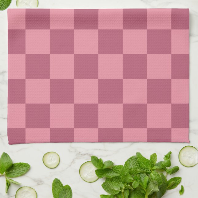 Minimalist Pink Chequerboard Pattern Kitchen Towel (Folded)