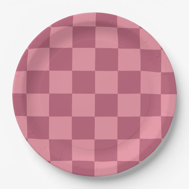 Minimalist Pink Chequerboard Pattern Paper Plate (Front)