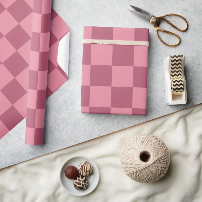 Minimalist Pink Chequerboard Pattern  Wrapping Paper (Crafts)