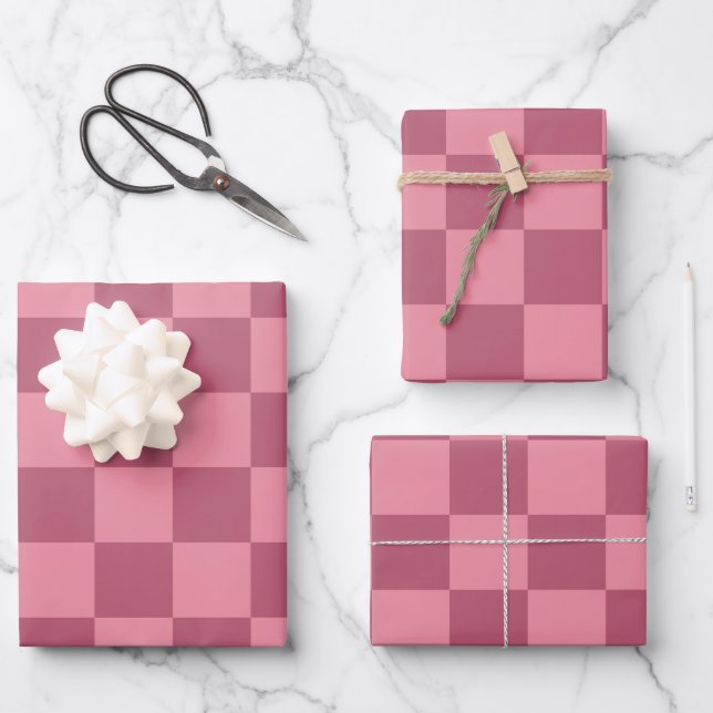 Minimalist Pink Chequerboard Pattern Wrapping Paper Sheet (Front)