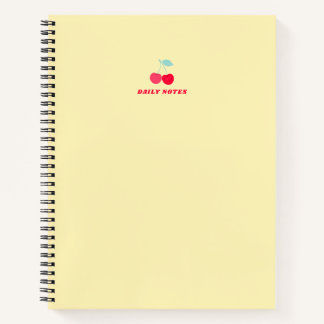 Minimalist Pink Cherry Icon Daily Notes Yellow Notebook
