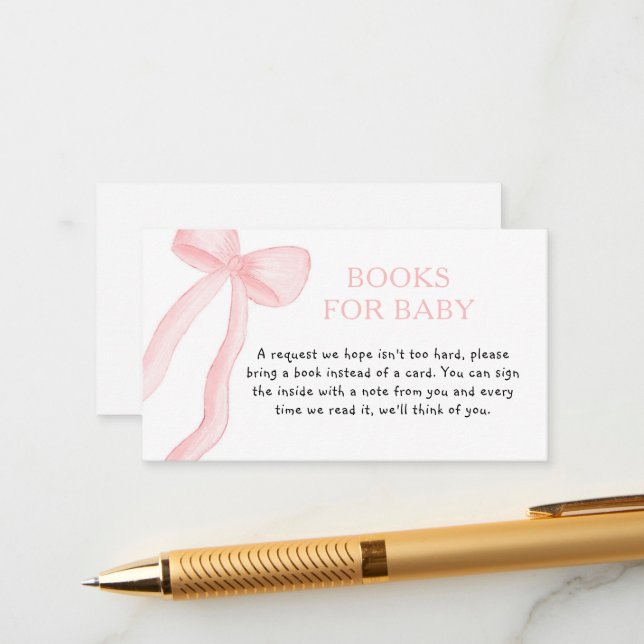 Minimalist Pink Coquette Bow Baby Shower Enclosure Card (Front/Back In Situ)