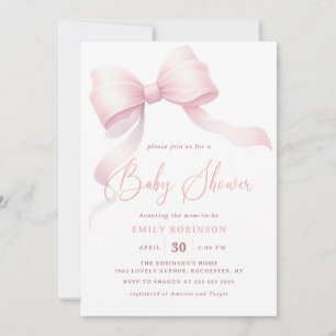 Minimalist Pink Coquette Bow Girl Baby Shower Invitation