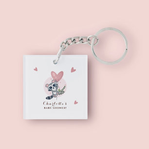 Minimalist Pink Cute Raccoon Baby Shower Keychain