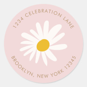 Minimalist Pink Daisy Flower Return Address Label