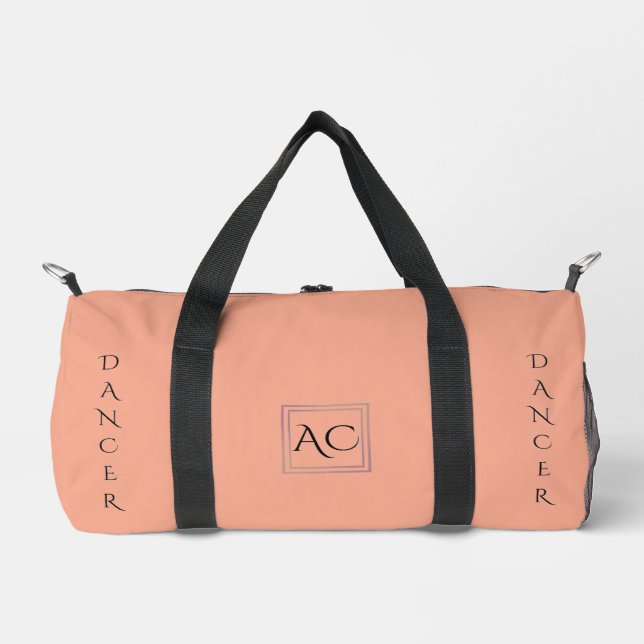Minimalist Pink "DANCER" Monogram & Name Duffle Bag (Front)