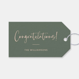 Minimalist Pink Dark Green Custom Congratulations Gift Tags