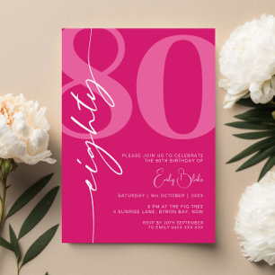 Minimalist Pink Eighty 80th Birthday Party Invitation