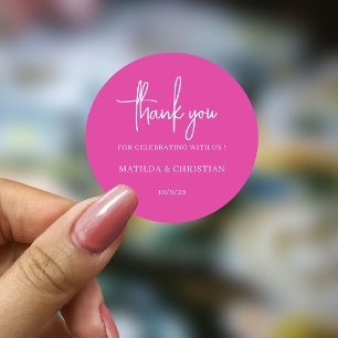 Minimalist Pink Fuchsia Wedding  Classic Round Sticker