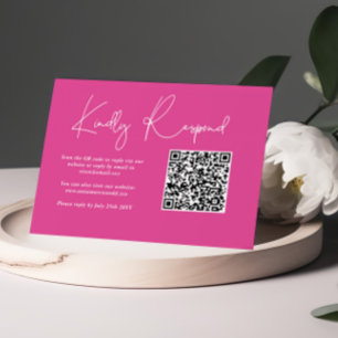 Minimalist Pink Fuchsia Wedding QR Code RSVP Card