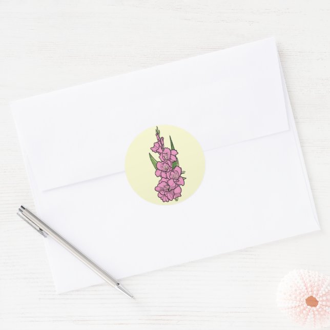 Minimalist Pink Gladiolus Wedding Classic Round Sticker (Envelope)