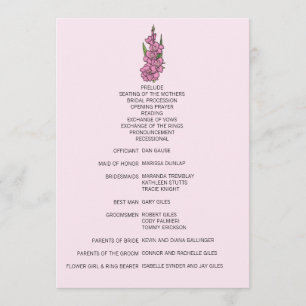 Minimalist Pink Gladiolus Wedding Program