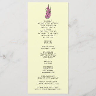 Minimalist Pink Gladiolus Wedding Program