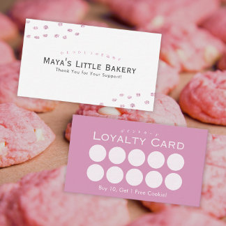 Minimalist Pink Glitter Dot Bakery Loyalty Business Card