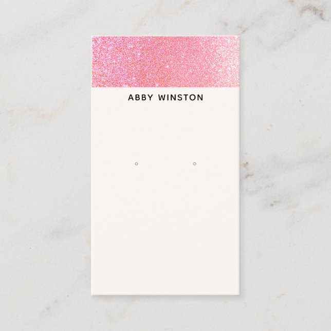Minimalist Pink Glitter Earring Holder Business Card (Front)