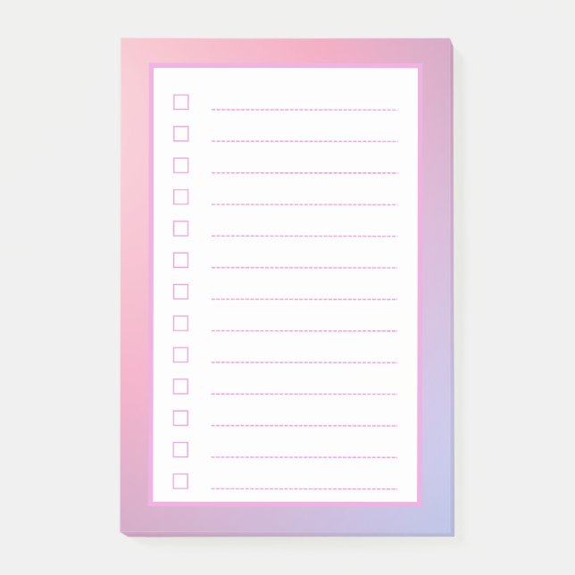 Minimalist Pink Gradient Checklist Post-it Notes (Front)