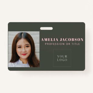 Minimalist Pink Green Employee Photo ID Logo Badge