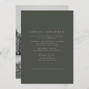 Minimalist Pink Green Formal Script Photo Wedding Invitation