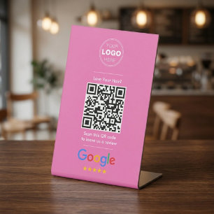 Minimalist Pink Hair Salon Review QR Code Elegant Pedestal Sign