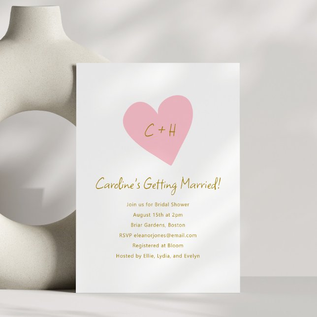 Minimalist Pink Heart Love Initials Bridal Shower Invitation (Creator Uploaded)