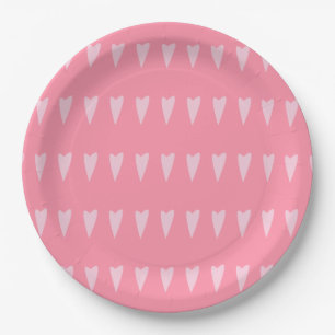 Minimalist Pink Hearts Valentines Day Custom Paper Plate