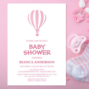 Minimalist Pink Hot Air Balloon Baby Shower Invitation
