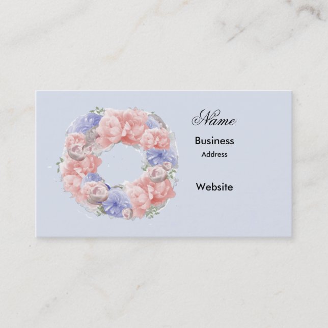 Minimalist Pink Mauve Wreath Business Card (Front)