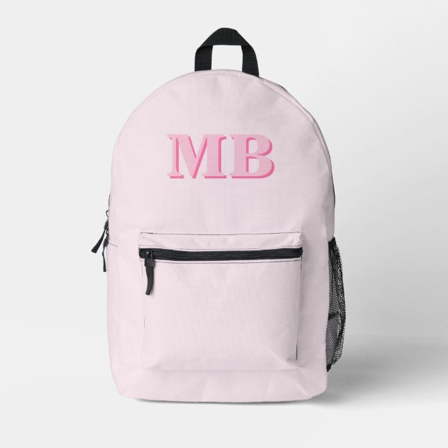 Minimalist Pink Modern Initial Monogram Printed Backpack (Front)