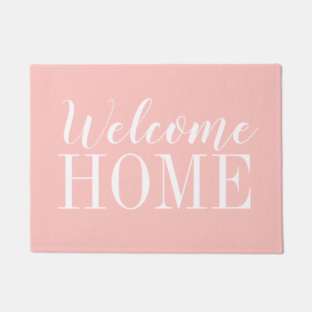 Minimalist pink modern trendy script doormat (Front)