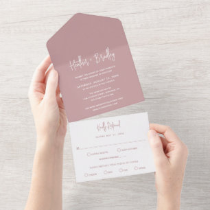 Minimalist Pink Modern Wedding All In One Invitation