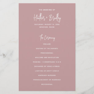 Minimalist Pink Modern Wedding Program