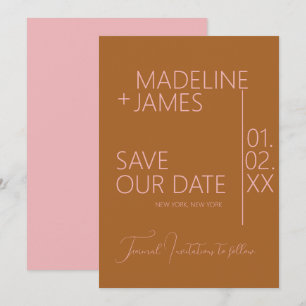 Minimalist Pink on Terracotta Type Save the Dates Invitation