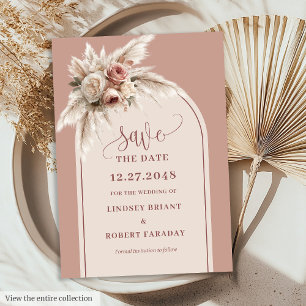 Minimalist Pink Pampas Grass Save the Date Invite