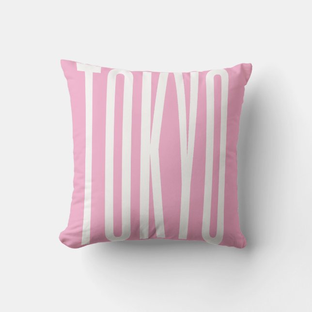 Minimalist pink pastel colours Tokyo typography Throw Pillow (Front)