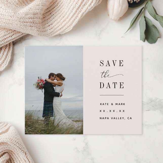 Minimalist Pink Photo Save the Date Postcard (Creator Uploaded)