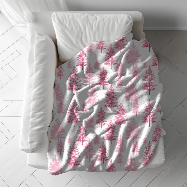 Minimalist Pink Pine Trees Fleece Blanket (Minimalist Pink Pine Trees Throw Christmas Fleece Blanket)
