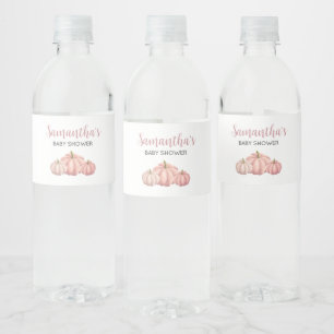 Minimalist Pink Pumpkin Fall Baby Shower Water Bottle Label