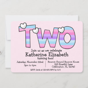 Minimalist Pink Purple Heart Ombre Second Invitation